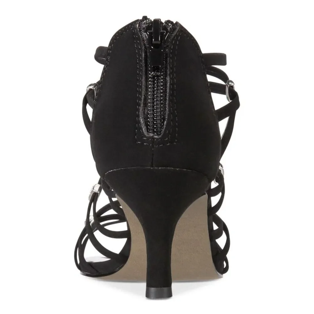 EASY STREET Womens Black Caged Detail Nightingale Kitten Heel Sandals 5.5 - Picture 2 of 4